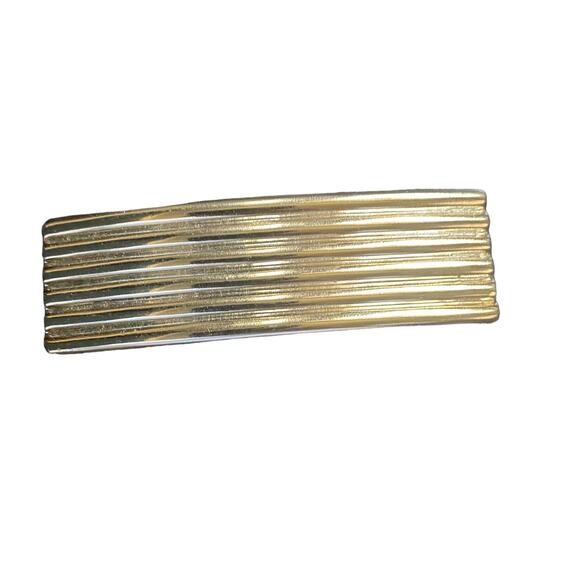 Vintage Rectangular Shaped Gold Stripe Ridged Hair Barrette Art Deco 1980s - Picture 1 of 2